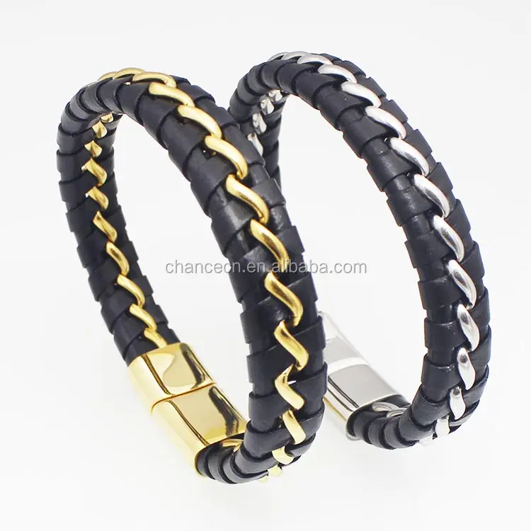 Stainless Steel Chain in Braided Leather Bracelets men