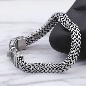 Bracciale da uomo retrò in argento 22CM in acciaio inossidabile antico egitto simbolo della vita