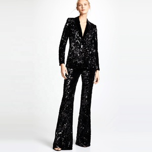 Traje Formal de Negocios para Mujer, Marca Personalizada, Tela Brillante con <span class=keywords><strong>Lentejuelas</strong></span>, Blazer de Talla Grande, Estilo Negro - Product Image 2