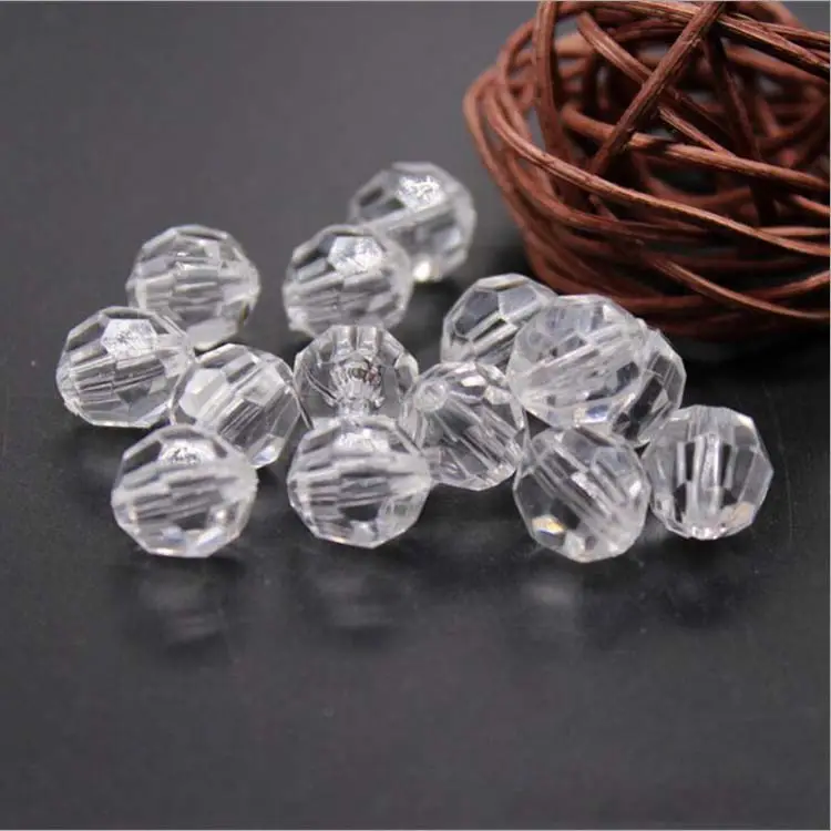 Wholesale 12mm Transparent Faceted Acrylic Beads Round Clear Acrylic Spacer Beads