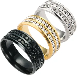 时尚双排钻石戒指高品质不锈钢戒指