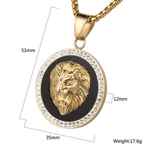 <span class=keywords><strong>Collana</strong></span> Personalizzata Marlary in Acciaio Inox, Gioielli Hip Hop <span class=keywords><strong>con</strong></span> Pendente a Testa di <span class=keywords><strong>Leone</strong></span> Placcato Oro 18K <span class=keywords><strong>con</strong></span> Zirconi per Uomo - Product Image 2