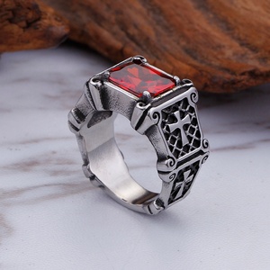 <strong>Men's</strong> Retro Silver Square Gemstone <strong>Ring</strong> Stainless Steel Fashion Jewelry with <strong>Ruby</strong> Zircon Casting <strong>Ring</strong> - Product Image 4