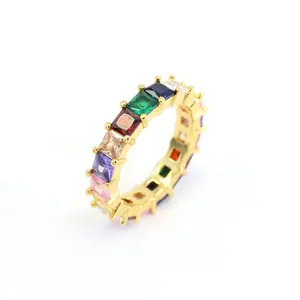 Adjustable Gold Plated Artificial Jewellery Rainbow Baguette Eternity Rings
