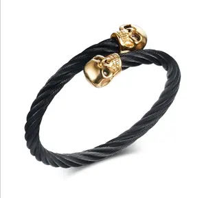 Fashion Surgical Stainless Steel Twisted Cable Adjustable Cuff Jewelry Skulls Bangle Bracelet Woman men