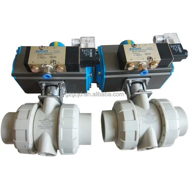 Double acting principle pneumatic PP ball valve with solenoid valve DN15-DN100