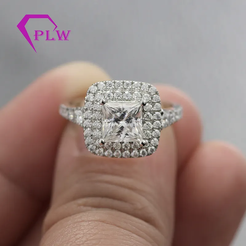 Provence moissanite yüzük halo prenses kesim moissanit elmas yüzük düğün nişan