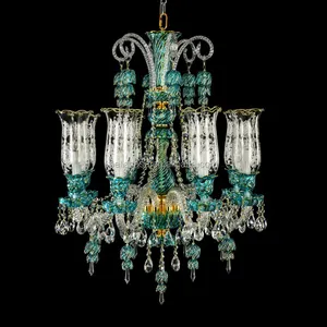 Elegant Turquoise Glass Chandelier Khách Sạn Chiếu Sáng