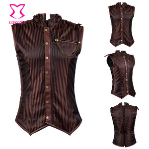 <span class=keywords><strong>Gilet</strong></span> corset <span class=keywords><strong>sans</strong></span> manches en coton rayé à col montant marron pour <span class=keywords><strong>homme</strong></span>, veste steampunk, vêtements gothiques pour <span class=keywords><strong>homme</strong></span> - Product Image 1