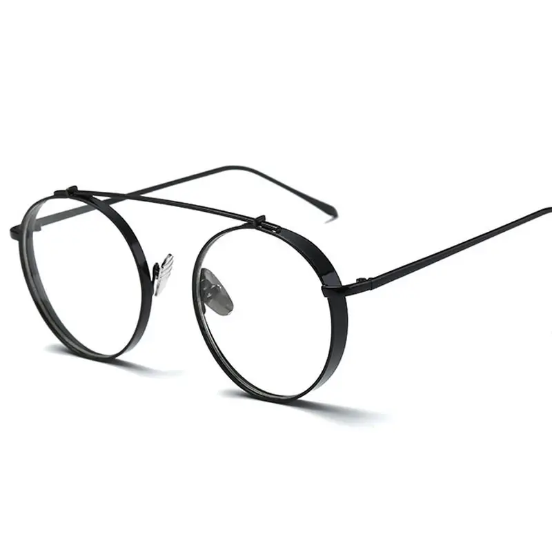 8064 New Women Vintage Glasses Frame Plain Mirror Metal Optical Frame For Girl Eyeglass Lens Round Big Clear eyeglasses