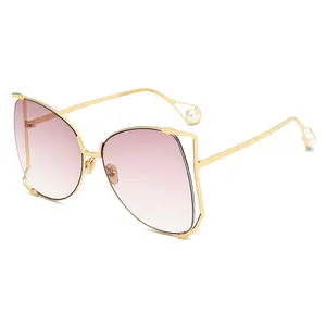 Overstate Oversized Semi Rimless Sunglasses for Women Brand Designer Shades with Rolling Pearl