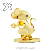 Crystocraft - Figura de Rata Chapada en Oro de 24K con Cristales Tallados Brillantes y Grabado Láser, 12 Animales del Horóscopo Chino del Zodiaco Feng Shui