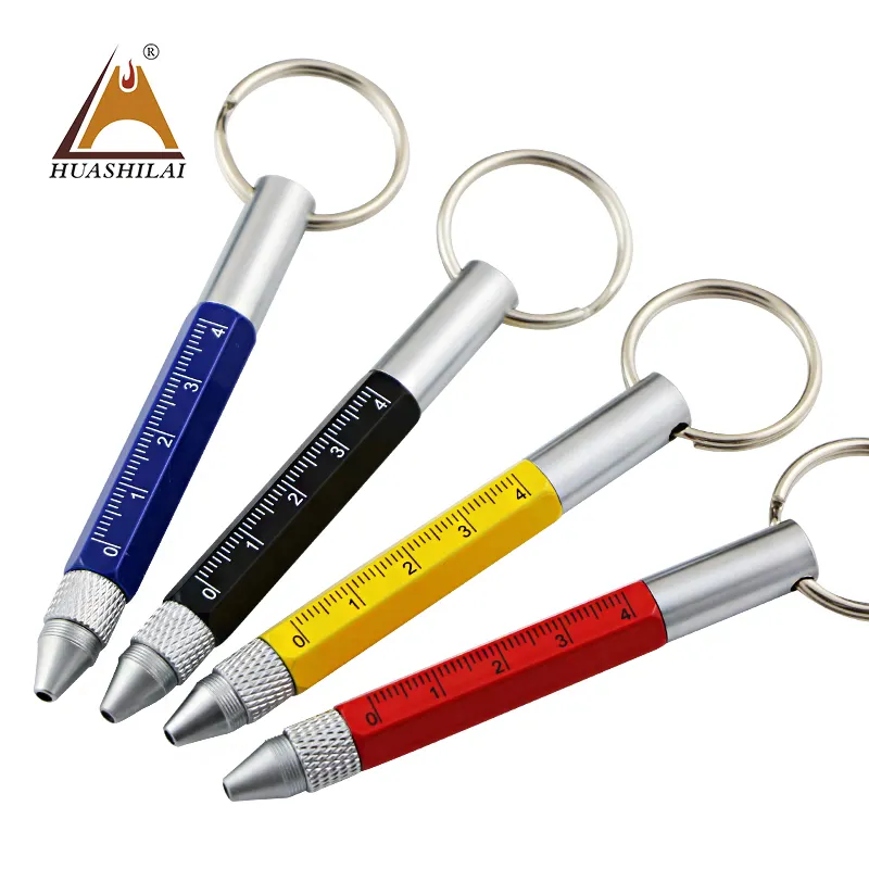 6 in 1 Advertising Custom logo Mini Tech Tool Ball Pen with Ruler 2 Screw Driver Multi-functional stylus touch pen keychain
