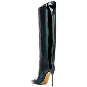 WETKISS Nuovo Arrivo Punta A Punta Stivali Al Ginocchio Zip Solido Scintillio <span class=keywords><strong>Tacchi</strong></span> A Spillo Stivali Alti Pattini Delle Donne DELL'UNITÀ di elaborazione di Brevetto Stivali di Pelle al ginocchio - Product Image 5