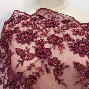 Chất lượng tốt pha lê vải tuyn vải ren ngọc trai hạt thêu thiết kế ren <span class=keywords><strong>sequin</strong></span> vải HY0806-2 - Product Image 4