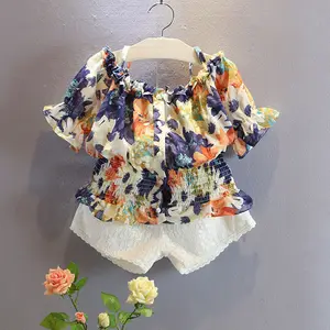 Wholesale Kids Clothing Children Wear Flower Short Sleeve Shirts Of Girls From China