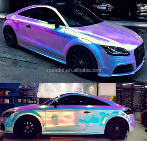 Fashion DIY auto exterieur decoratie chameleon holografische regenboog vinyl auto wrap chroom