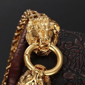Bracciale a catena con testa di leone in acciaio inossidabile 316L color oro stile punk, gioielli da uomo - Product Image 2