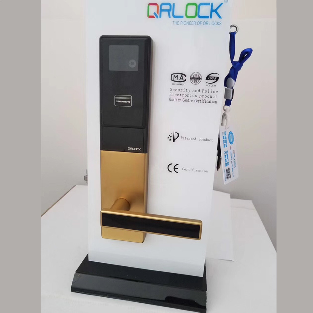Золотой замок двери с qr-код и rfid-карты разблокировки функции