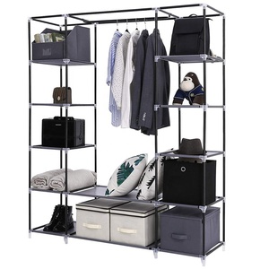 Large Grey Fabric Canvas Bedroom Wardrobe With Hanging Rail Shelving <strong>Clothes</strong> <strong>Storage</strong> Cupboard <strong>Unit</strong> - Product Image 3