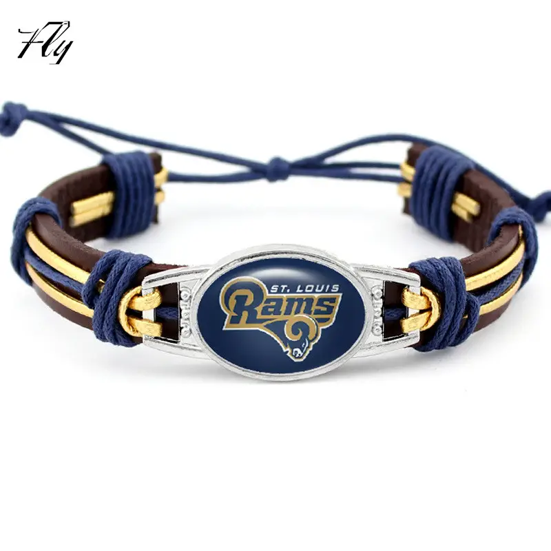 Großhandel Custom Team Logo Geflochtenes Leder Charm Armband verstellbar für Fans