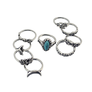 Idealway 9Pcs/set Bohemian Vintage Moon Shape Silver Gold Plated Knuckle Nail <strong>Midi</strong> Finger Metal <strong>Ring</strong> Women <strong>Ring</strong> Set - Product Image 3