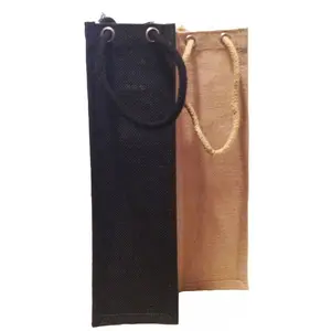 Bolsas de regalo de yute con una sola botella, personalizadas, a la moda, con cuerda de cordón