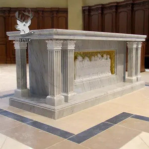 Diskon Desain Baru Altar Marmer Besar Putih dengan Kolom