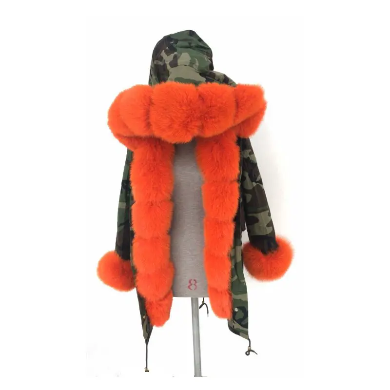 High Quality with Luxury Colored Fur Hood Demin Cloth Fur Parka