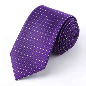 定制图案 100% 丝绸编织紫色圆点领带男士配件