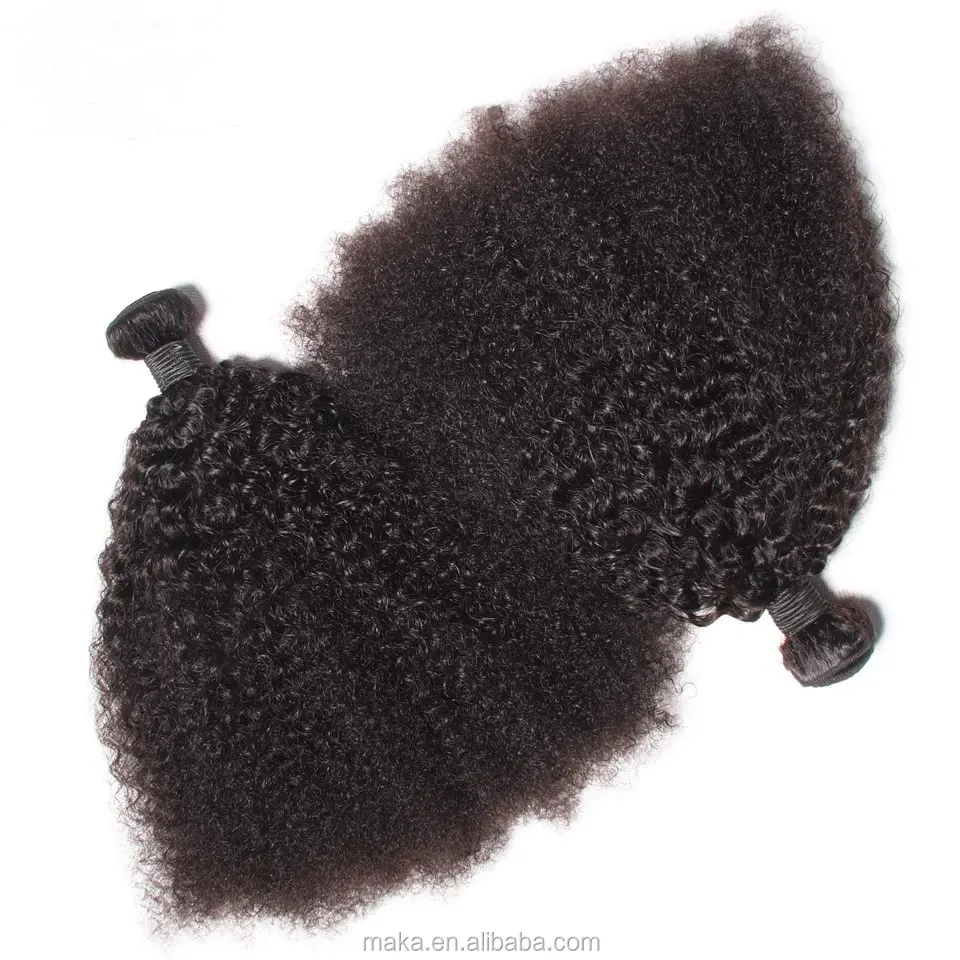 Afro Kinky Curly Hair Weave With Closure Natural Black Virgin Human Hair Bundles Extension