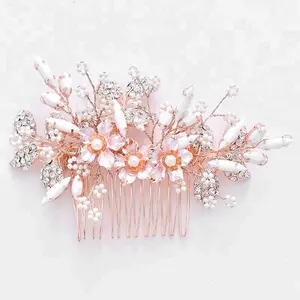 Bridesmaid Wedding Dress Pearl Hair Accessories Rose Gold Crystal Bridal Hair Combs For Women