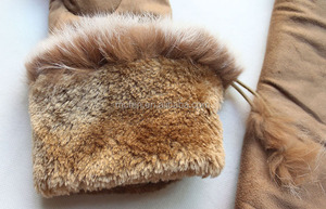 Para <span class=keywords><strong>mujer</strong></span> de color caqui de manga larga <span class=keywords><strong>guantes</strong></span> sin dedos de cuero con <span class=keywords><strong>piel</strong></span> de conejo - Product Image 2