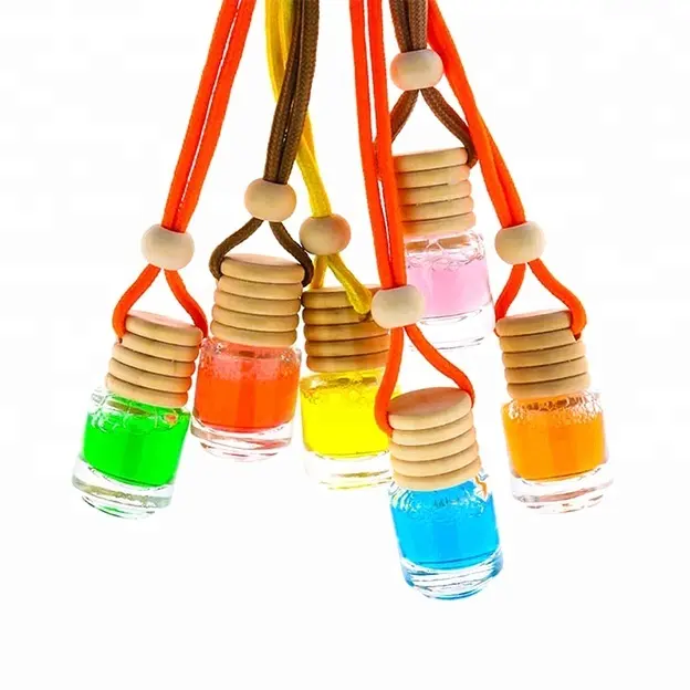 Fancy rotondo appeso corda di legno bottiglia di vetro tappo di bottiglia di profumo auto decorativi per olio essenziale di aria deodoranti