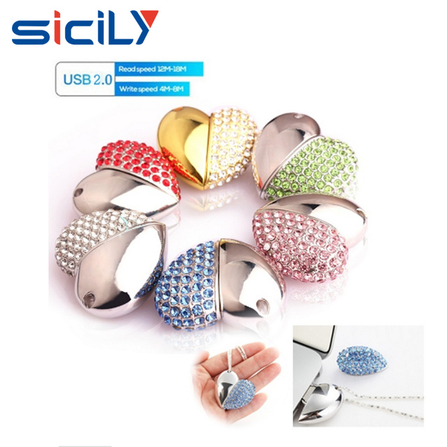 Crystal Heart Pendrive Jewelry Usb Flash Drive U Disk Girl Gift