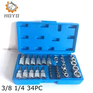 34Pcs E Type Socket And Bit Set Torx Socket CRV material mirror and matte finish 34PCS handle tool set