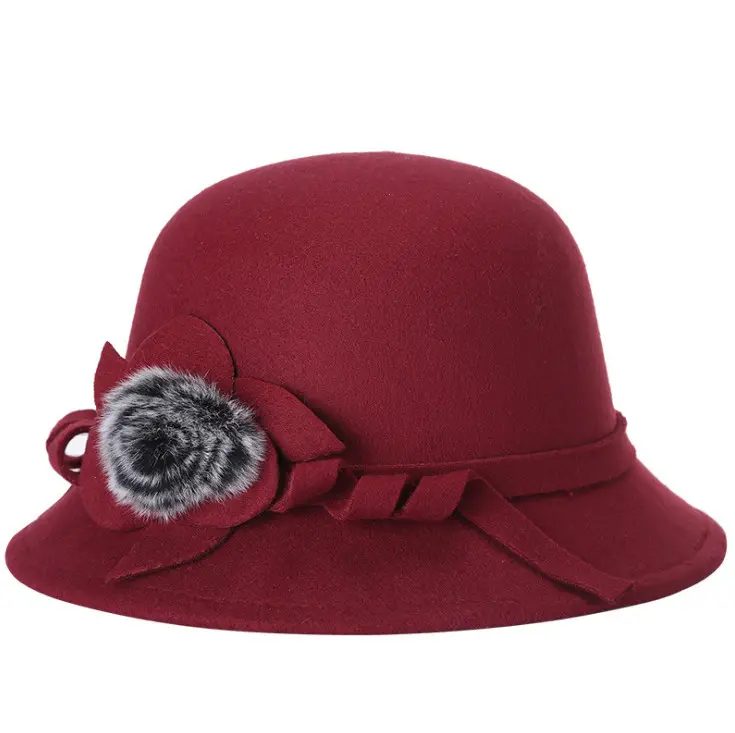 Sombrero de lana Vintage con lazo para mujer, sombrero de invierno, ala ancha, flexible