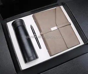 Luxury corporate anniversary souvenir gifts leather notebook card holder case pen set for customer