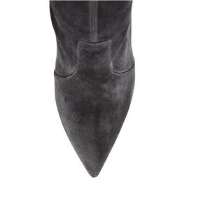 Design semplice Della Signora del Metallo Tacco Alto Sopra Il Ginocchio Stivali A Spillo Punta A Punta Pelle Scamosciata Coscia Alti Stivali Elasticizzati - Product Image 4