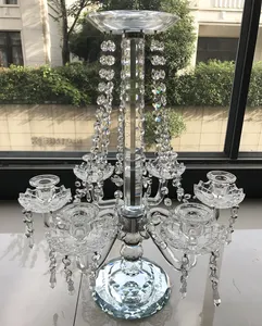 Goedkoop decoratieve bling crystal kandelaar met bloemen kom stand bruiloft tafel centrum stuk