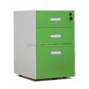 Colorful office movable pedestal acrylic crystal concave handle file pedestal office steel cabinet