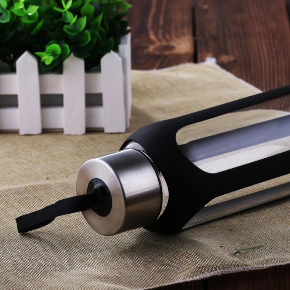 Classic Glass Water Bottle with Black Silicone Sleeve Stainless Steel Lid Water Bottle