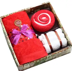 인기있는 최고의 프로모션 선물 수건 케이크 중국어 레드 웨딩 호의 수건 선물 세트