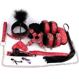ชุดพันธนาการทางเพศสำหรับคู่รักชุดพันธนาการหนังของเล่น BDSM 10ชิ้น - Product Image 1