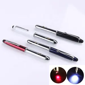 Metalen materiaal 4 in 1 pen laser pointer balpen met stylus en licht