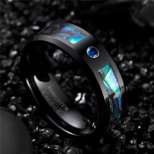 Nhẫn Bào Ngư Vỏ Đá Opal Cho Nam Nhẫn Quà Tặng Trang Sức Đám Cưới Màu Đen Mạ Đá Zirconia Cacbua Vonfram - Product Image 4