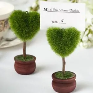 Unique heart shape green plants wedding favors place card holder wedding table decoration