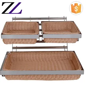 Equipo de panadería de acero inoxidable para pan, cesta de frutas, estante plegable duradero de 2 niveles, soporte de estante para pan con cestas