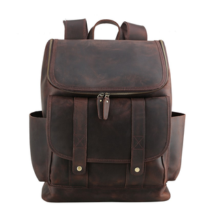TIDING Custom Retro Style <strong>Brown</strong> Laptop Bagpack Knapsack Travelling Genuine Leather <strong>Backpack</strong> for Men - Product Image 1