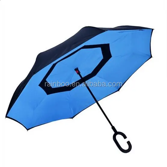 Popular and fashion C shape handle windproof double layer inverted umbrella